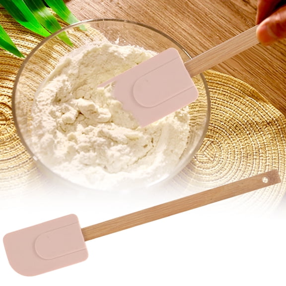 Mini Silicone Spatula, Heat Resistant Baking Tool with Bamboo Handle, Non-Stick Kitchen Scraper for Cooking, Mixing, Spreading Jam & Baking, Pink, 29×5 cm
