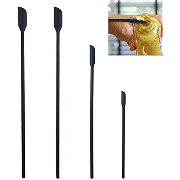 Mini Silicone Spatula Set- Small Rubber Spatula for Makeup- Thin Jar Scraper for Kitchen(4 PACK) (Black) - Multi-Functional High-Efficiency Design for Modern Kitchen Household Cleaning