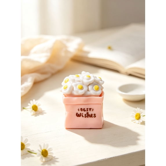 Mini Simulated Flower Bag Figurines Tiny Bag‑Packed Plant Resin Ornaments Potted Floral Desk Tabletop Decor, Realistic Small Decorative Trinkets for Desktop Decor Lovers 1Pcs