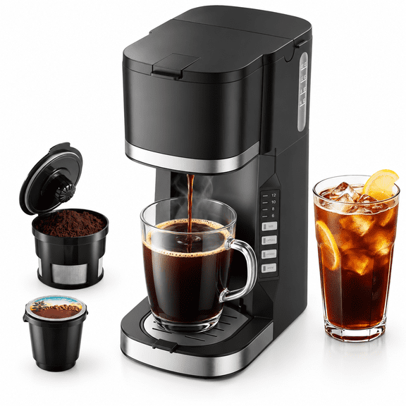 Mini Single Serve Coffee Maker For K-Cup Pods And Ground Coffee, Hot And Iced Brews