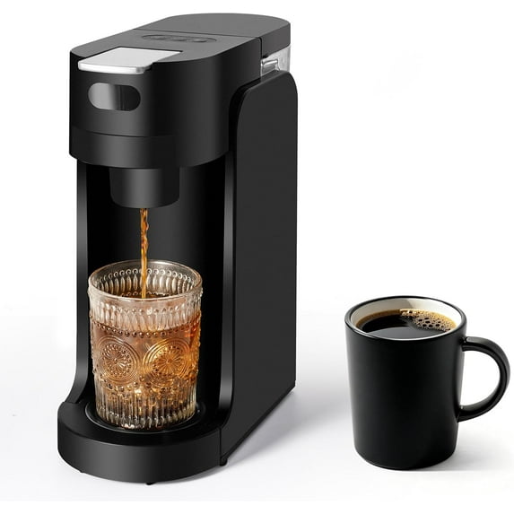 Mini Single Serve Coffee Maker for K Cup, Quick Brewing, 2 Brew Styles, 10S Fast Heating, 6oz to 12oz Cup Sizes, Mini Travel One Cup Coffee Machine for Home, Desk, Kitchen, Black