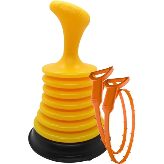 Mini Sink Plunger & 2 Drain Snake Combo - Heavy Duty PVC Drain Clog Remover Duo with Ergonomic Handle, Multi-Tooth Design - Clears Clogs in Sinks, Tubs, Showers - Durable, Reusable Drain Augers