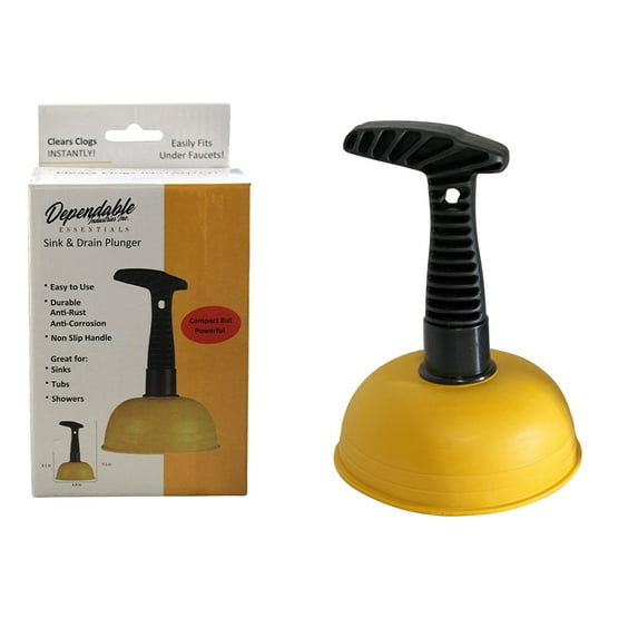 Mini Sink Plunger for Kitchen, Bathroom, and Shower Drains - Short Handle, Durable Clog Remover, Powerful Unclogging Tool for Tubs, Toilets, RV - Easy to Use by Dependable Industries