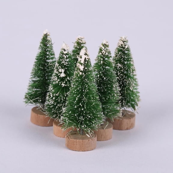 Mini Sisal Snow Frost Trees Winter Mini Pine with Wood Base Bottle Brush Trees Plastic Winter Snow Ornaments Tabletop Trees for Christmas Decoration and Display (12 Pieces)