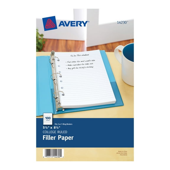 "Mini Size Binder Filler Paper, 7-Hole, 5.5 X 8.5, College Rule, 100/pack | Bundle of 5 Packs"