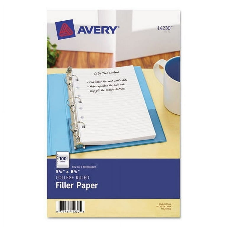 Mini Size Binder Filler Paper, 7-Hole Side Punched, 5.5 x 8.5, College Rule, 100/Pack Mini Size Binder Filler Paper, 7-Hole Side Punched, 5.5 x 8.5, College Rule, 100/Pack