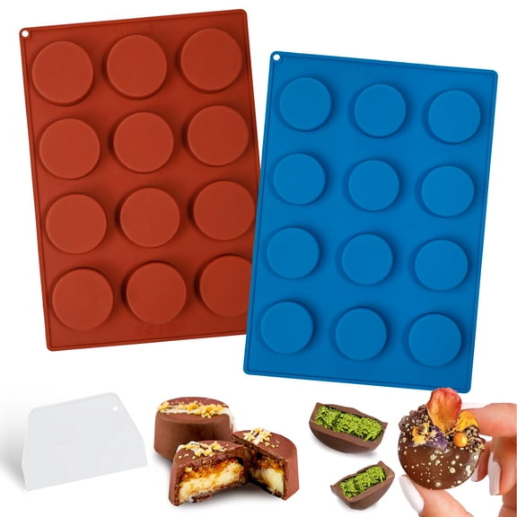 Mini Size Cake Puck Mold Set  Silicone Flat Pop Molds 1.75" X 0.75"2 And 1 Scraper