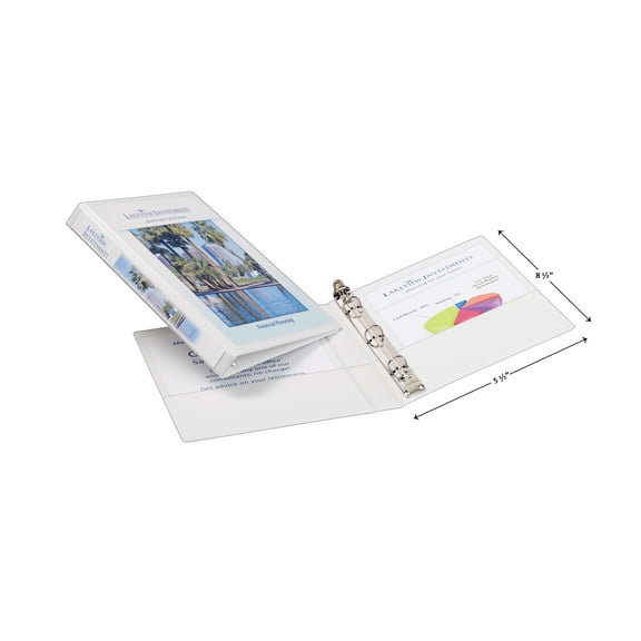 Mini Size Durable View Binder With Round Rings, 3 Rings, 0.5" Capacity, 8.5 X 5.5, White | Bundle of 5 Each