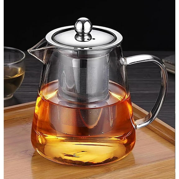 Mini Size Glass Teapot Tea Kettle-with Stainless Steel Removable Infuser for Blooming Tea & Loose Leaf Tea, Microwave & Stovetop Safe, 950ML/32oz (L-950)
