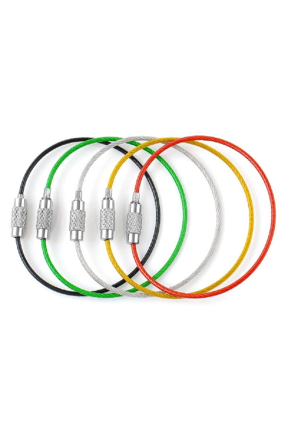 Mini Size Screw Locking Stainless Steel Wire Keychain Cable Rope Key Holder Keyring Chain Rings Cable Outdoor(Random Colors) Accessories