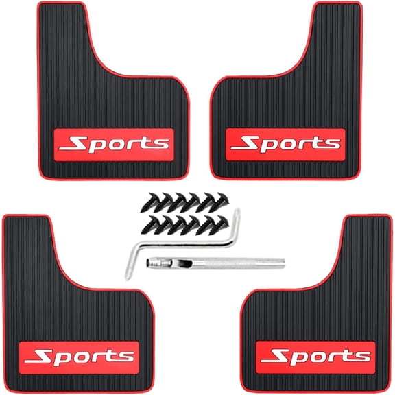 Mini Size Soft Rubber Car Universal Mud Flaps Mudguards All Weather, Fits for Sedan, Hatchbacks,Exterior Accessories Black+Red Sports, Front & Rear, 4Pcs Set