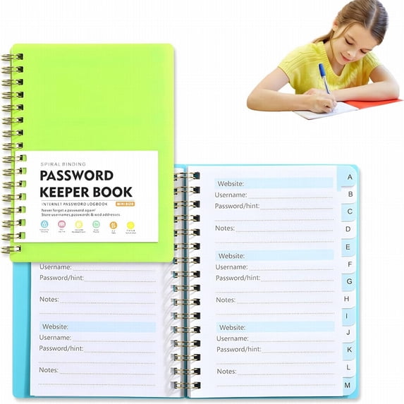 Mini Size Spiral Password Keeper Book,5.7"X4.3"Password Book with Individual Alphabetical Tabs,Internet Address and Password Organizer,Password Logbook for Home Office,Small Password Keeper Book