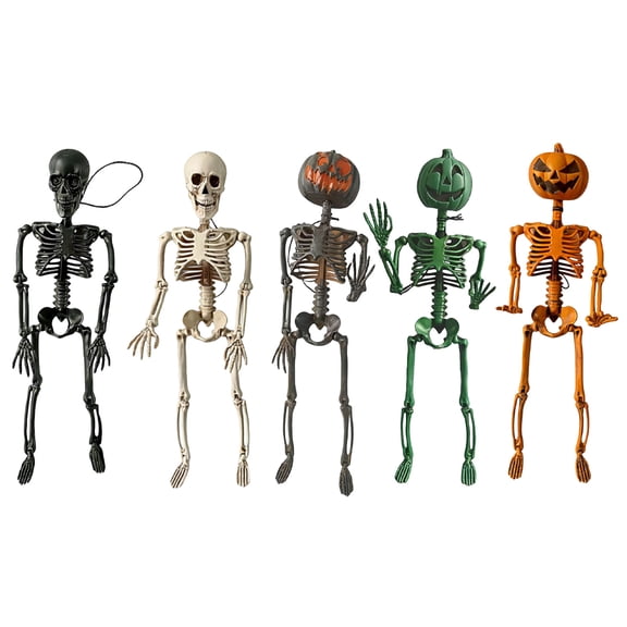 Mini Skeleton Posable Plastic Skeleton, 19.69in Jack O Lantern Skeleton Hanging Prop for Fall Holiday Spooky Indoor Home Decor