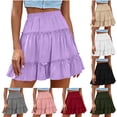 thumbnail image 1 of Mini Skirt Women Plus Size Solid Color Elastic Waist Casual Leisure A-Line Flowy Ruffle Stretchy Mini Skirts, 1 of 6