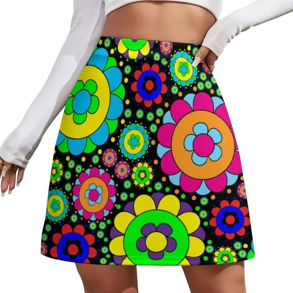 Mini Skirt for women 70S Retro Hippie A-line Skirt Bohemian Flower Power Street Style Casual Skirts