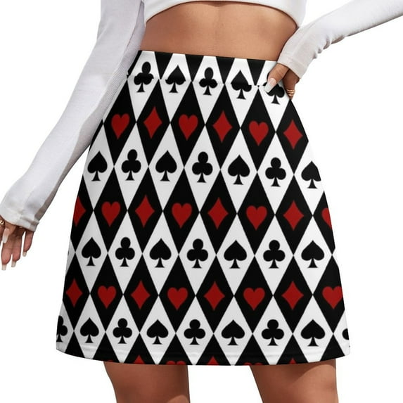 Mini Skirt for women Playing Poker Card A-line Skirt Hearts Diamonds Clubs Spades Y2K Casual Skirts