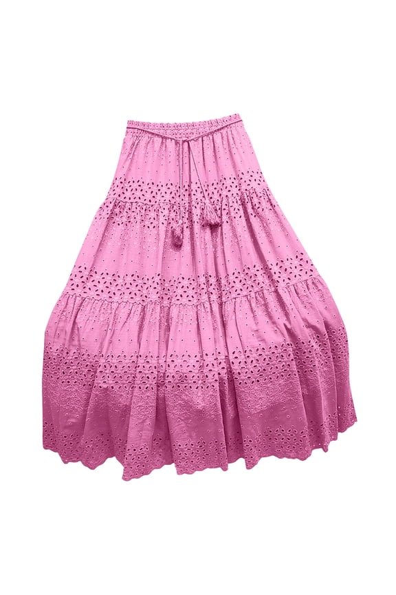 Mini Skirt with Shorts Women Lace Maxi Dress Crochet Casual Eyelet Skirts Summer A-Line Flowy Tiered Beach Fall Maxi Skirt One Size