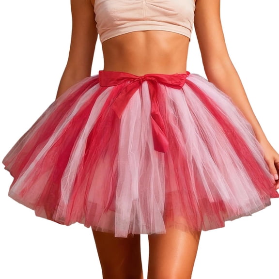 Mini Skirts for Women Elegant Chiffon High Waist Flowy Tutu Skirt with Bow Detail for Party Wear Red One Size