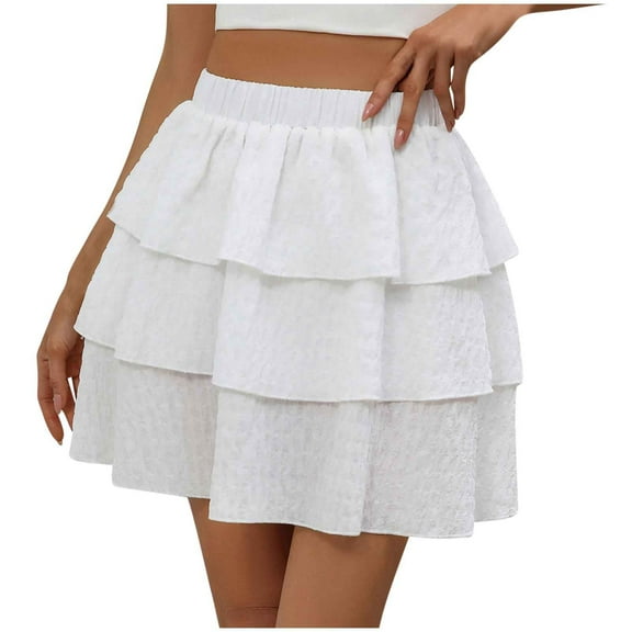 Mini Skirts for Women Fashion Solid Ruffle High Elastic Waist Y2K Skirt Summer Casual Short Skirts for Women