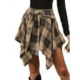 thumbnail image 1 of Mini Skirts for Women High Waisted Asymmetrical Hem Fashion Plaid Skirt Khaki S, 1 of 8