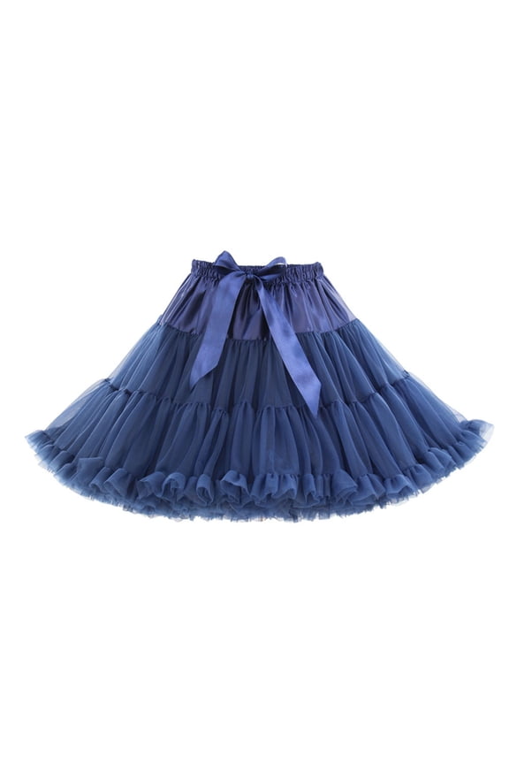 Mini Skirts for Women Solid Color Bow Tie Handmade Layered Tutu Skirt for Stage Performance and Party Navy One Size