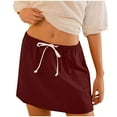 thumbnail image 1 of Mini Skirts for Women Summer Casual Drawstring Elastic Waist a Line Lightweight Short Skirt with Pockets Midi Skirt with Slit Wine L, 1 of 9