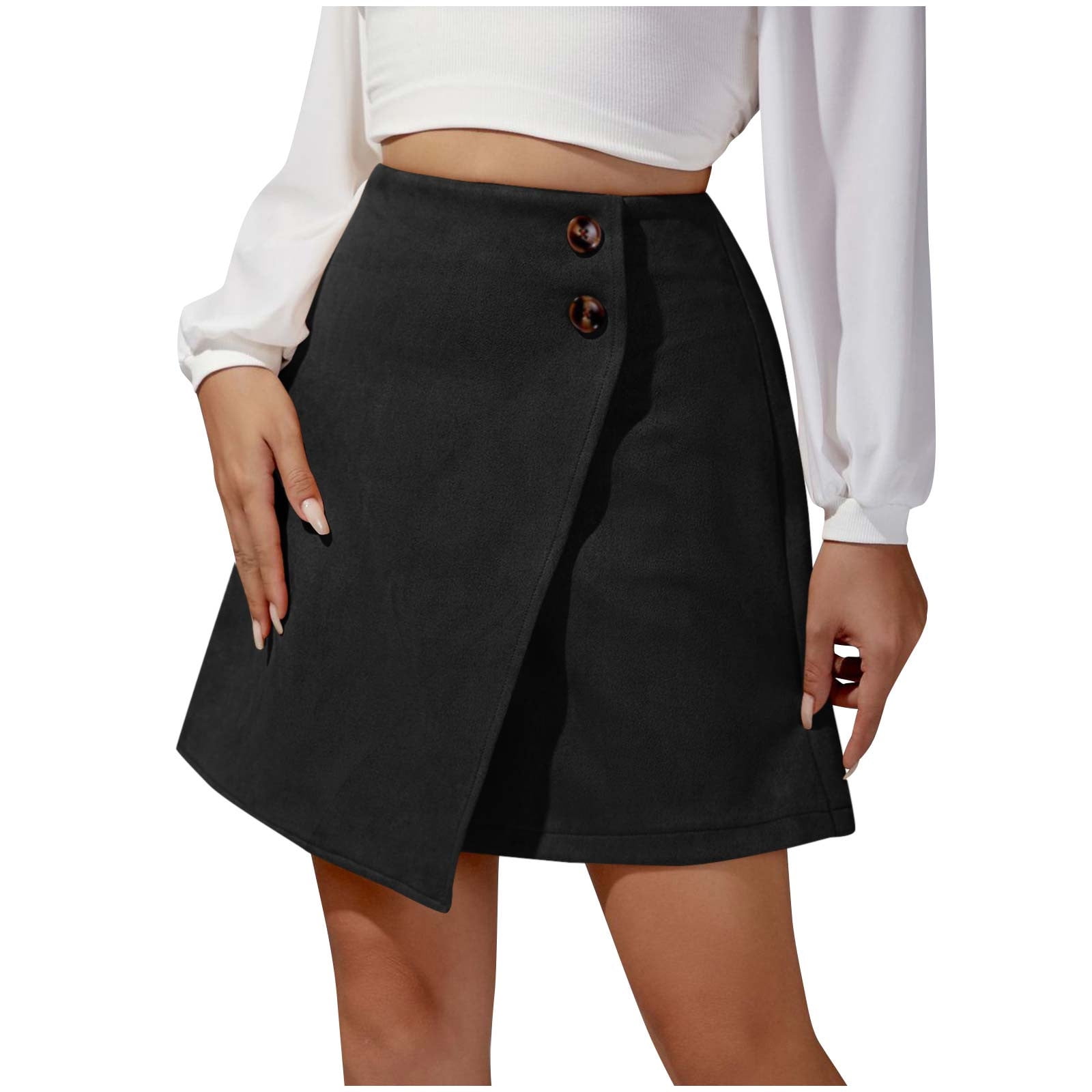 Mini Skirts for Women Womens Vintage 1980s Casual Elastic High Waisted Button Irregular Mini Skirts Solid Color Dresses Summer Saving Clearance Walmart
