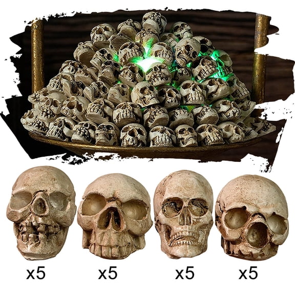 Mini Skull Figurine Miniature Skeleton Head Table Decor,Halloween Micro Landscape Figure,Halloween Prank Props,Haunted Dollhouse Accessories,20PCS