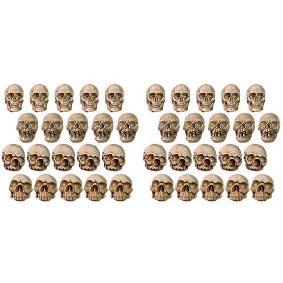 Mini Skull Figurines Bulk Realistic Resin Skeleton Head Decoration, Small Halloween Skull Statues for Vase Filler Table Decor, Haunted Dollhouse Accessories Party Favors Prank Props 40PC