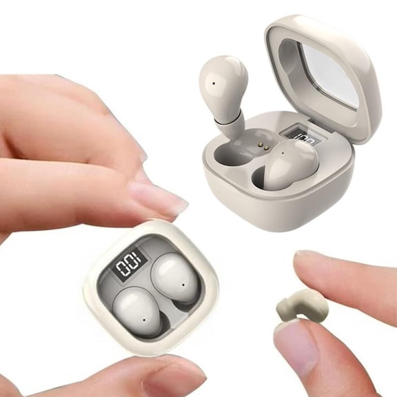 Mini Sleep Earbuds for Side Sleepers, Ultra-Light Bluetooth 5.3 Invisible Sleep Headphones with Comfortable Fit, LED Display Portable Case, Small Earphones for Sleep, Work & Sports (Beige)