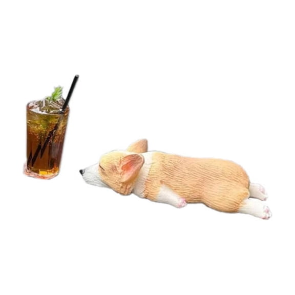 Mini Sleeping Corgi Car Ornaments Creative Interior Center Console Decorations Realistic Puppy Figurine Dashboard Rearview Mirror Accessories Cute Decor For Car Enthusiasts