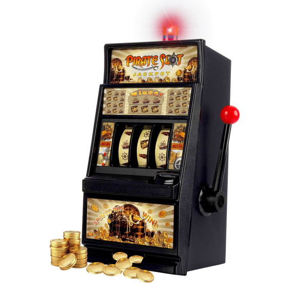 Mini Slot Machine Bank with Jackpot Lights and Sounds, Classic Casino Style Toy for Game Room and Parties, Battery Operated - 15 Inch