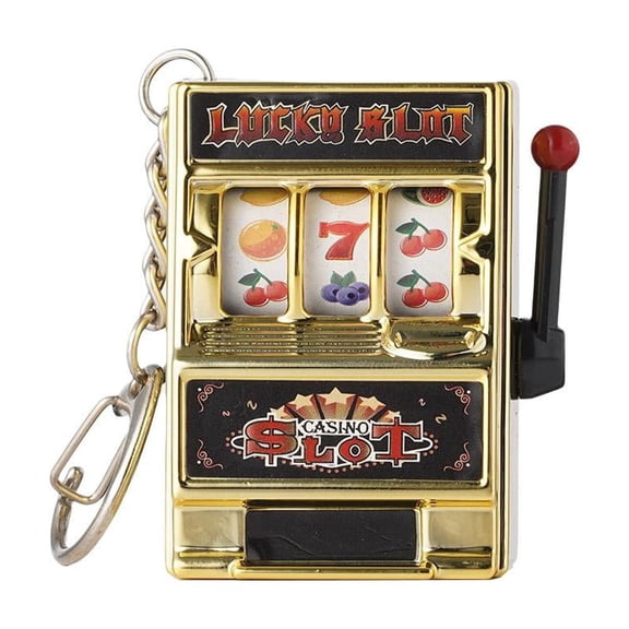 Mini Slot Machine Toy,Funny Money Coin Bank with #Spinning# Reels and Keychain, Slot Machine Jackpot with Lever Casino Game,for Creative Festival Birthday Cake Decor Z9C0