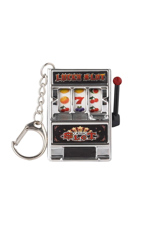 Mini Slot Machine Toy,Funny Money Coin Bank with #Spinning# Reels and Keychain, Slot Machine Jackpot with Lever Casino Game,for Creative Festival Birthday Cake Decor O5U9