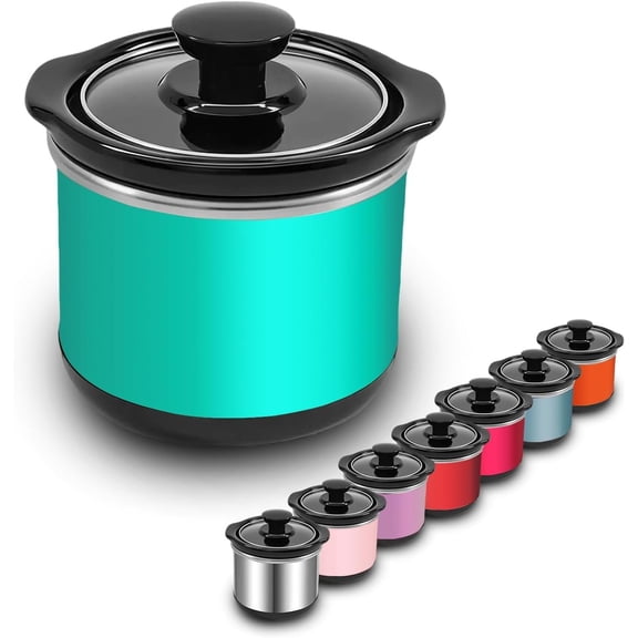 Mini Slow Cooker, 0.65 Qt Capacity small slow cooker, Ceramic Pot, Nutrient Loss Reduction, For Sauces, Stews & Dips, Round (GREEN)