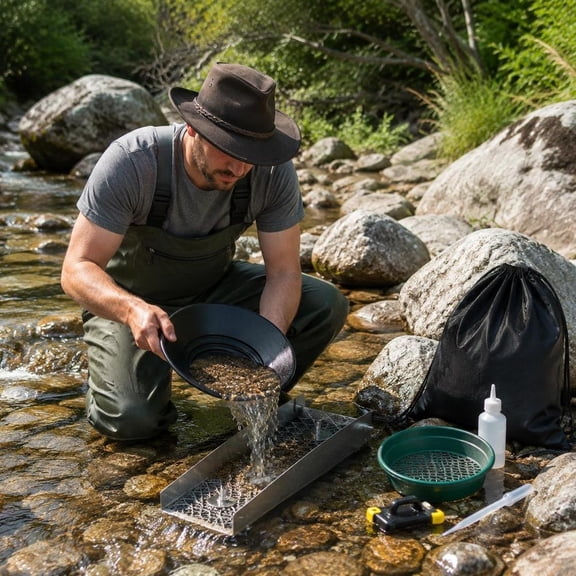 Mini Sluice Box Gold Panning Kit, 12 Inch Aluminum Alloy, 16 Pcs Gold Prospecting Kit, Model SL-12T