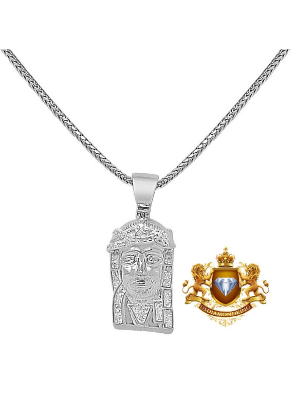 Mini Small 1.10'' Real Genuine Diamond Holy Jesus Cross Pendent Charm Chain Set Over White Gold