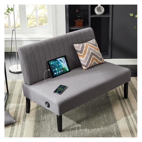 Mini Small Comfy Couch Armless Loveseat Sofa for Bedroom with USB Port, Couches for Small Spaces Living Room, Apartment Office Dorm (Grey)