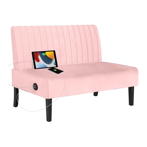Mini Small Comfy Couch Armless Loveseat Sofa for Bedroom with USB Port, Couches for Small Spaces Living Room, Apartment Office Dorm (Pink)
