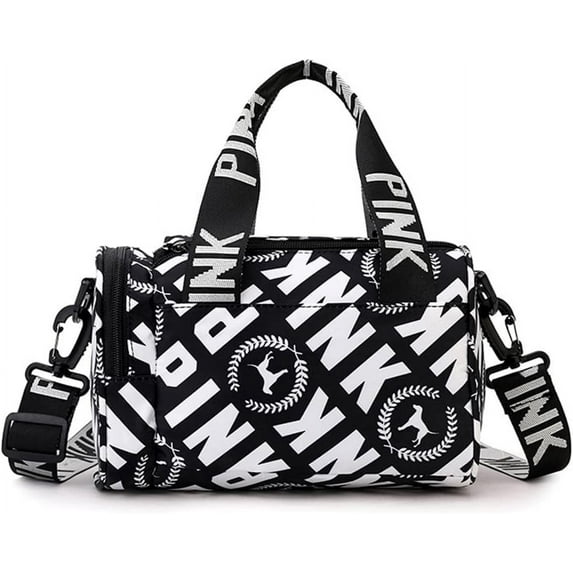 Mini Small Crossbody Bag Gym Bag for Women Men, Cute Small Duffle Bag Aesthetic Sports Handbag, Waterproof Gym Tote Bag Portable Fitness Shoulder Bag for Sports Travel (Black-b)