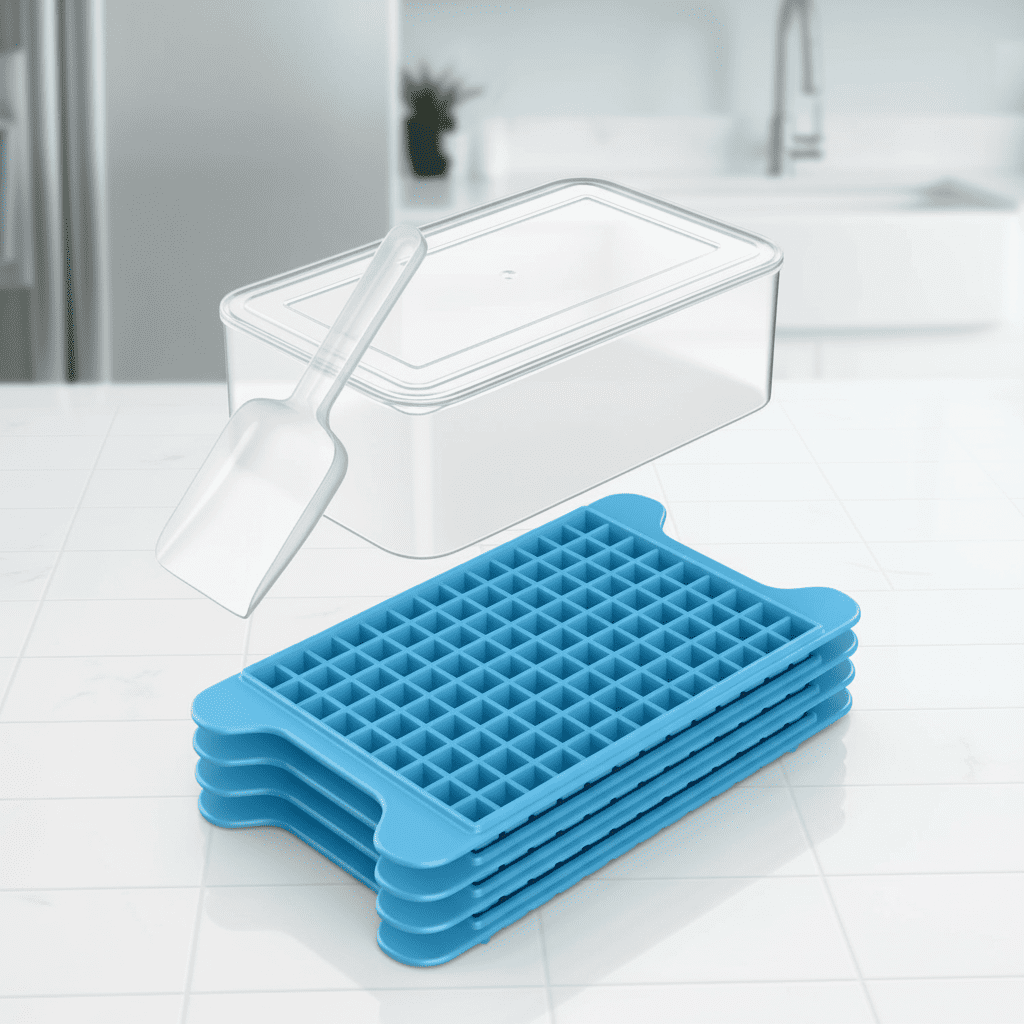 Mini Small Ice Cube Tray for Freezer with Storage Bin - 117×4 PCS Easy Release Nugget Ice Maker - Crushed Ice Container for Countertop, BPA-Free