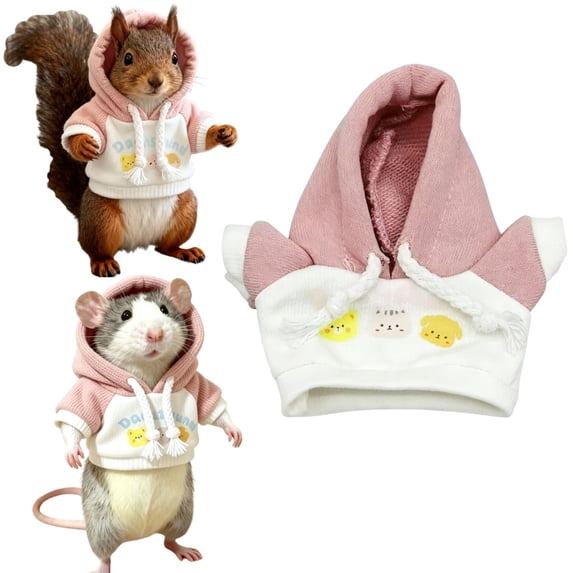 Mini Small Pet Hoodie Cotton Sweater for Squirrels Rats & Plush Dolls, for Holiday Birthday Party Photo Shoots