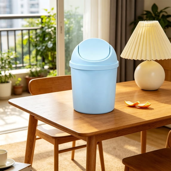 Mini Small Round Plastic Trash Can, Multi Function Shake Lid Type Waste Bin for Desktop Bathroom Kitchen and Home Office