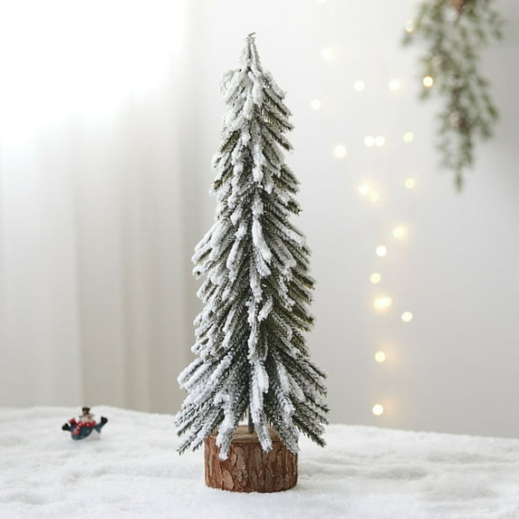 Mini Small Tabletop Xmas Snow Flocked Ornament for Indoor Holiday Decoration