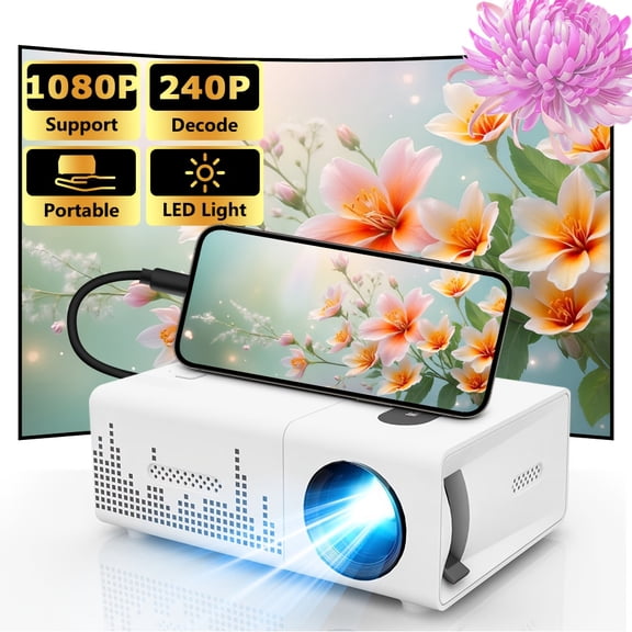Mini Smart HD LCD Home Theater Projector with Built-in Speakers & Remote, USB Connectivity Compatible with Phones Tablets Laptops TV Sticks for Cinema Office Presentations Gaming