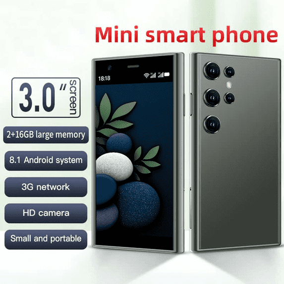 Mini Smartphone 3.0-inch HD 3G Smartphone 2GB+16GB Compact Phone Download Apps Dual SIM Dual Standby WiFi Android 8.1 Touchscreen Phone GPS Compact and Portable Best Backup Phone Creative Gift