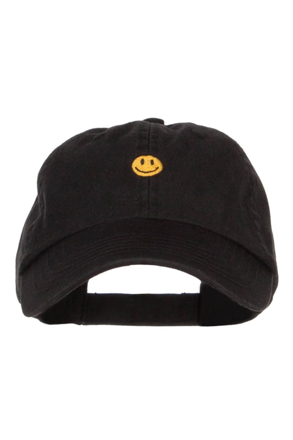 Mini Smile Face Embroidered Pet Spun Cap - Black OSFM