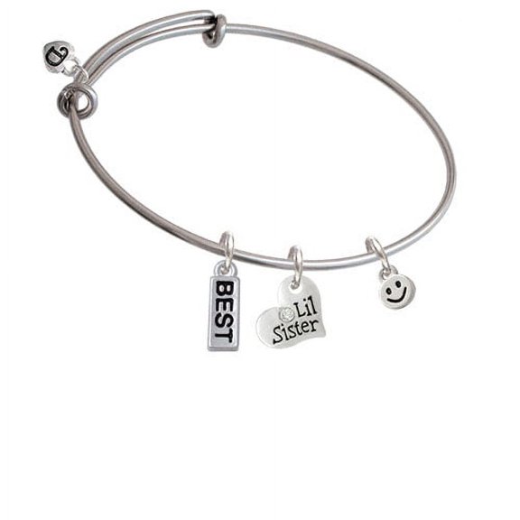 Mini Smiley Face Lil Sister Heart Expandable Bangle Bracelet