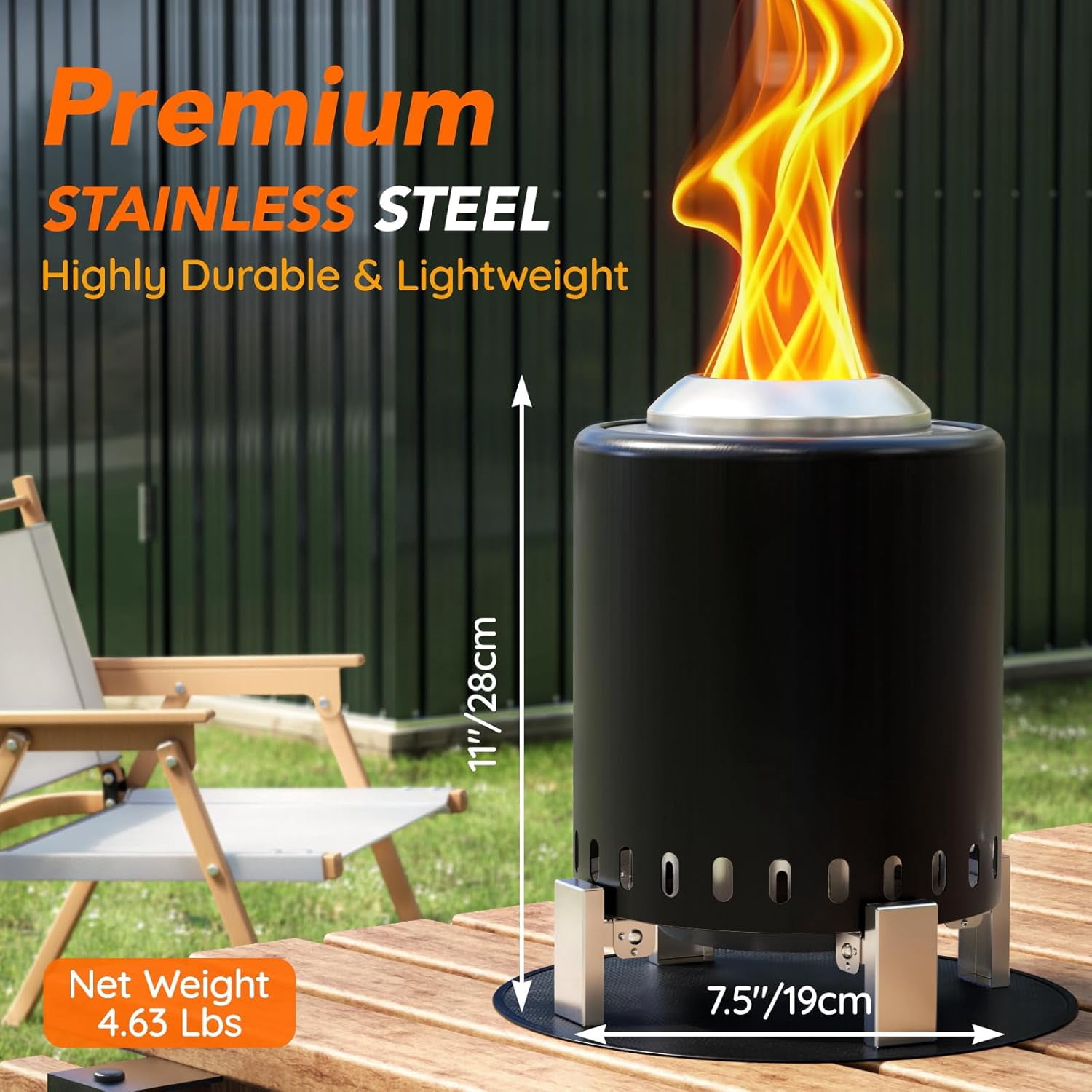Mini Smokeless Tabletop Fire Pit with Pan Stand, Portable Stainless ...