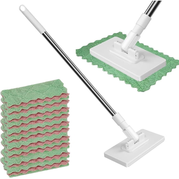 Mini Snap Grip Mop – Quick Cloth Change, Retractable 40" Handle with 10 Reusable Pads Wash-Free Reusable Cloths, Ideal for Dry/Wet Floor & Corner Cleaning